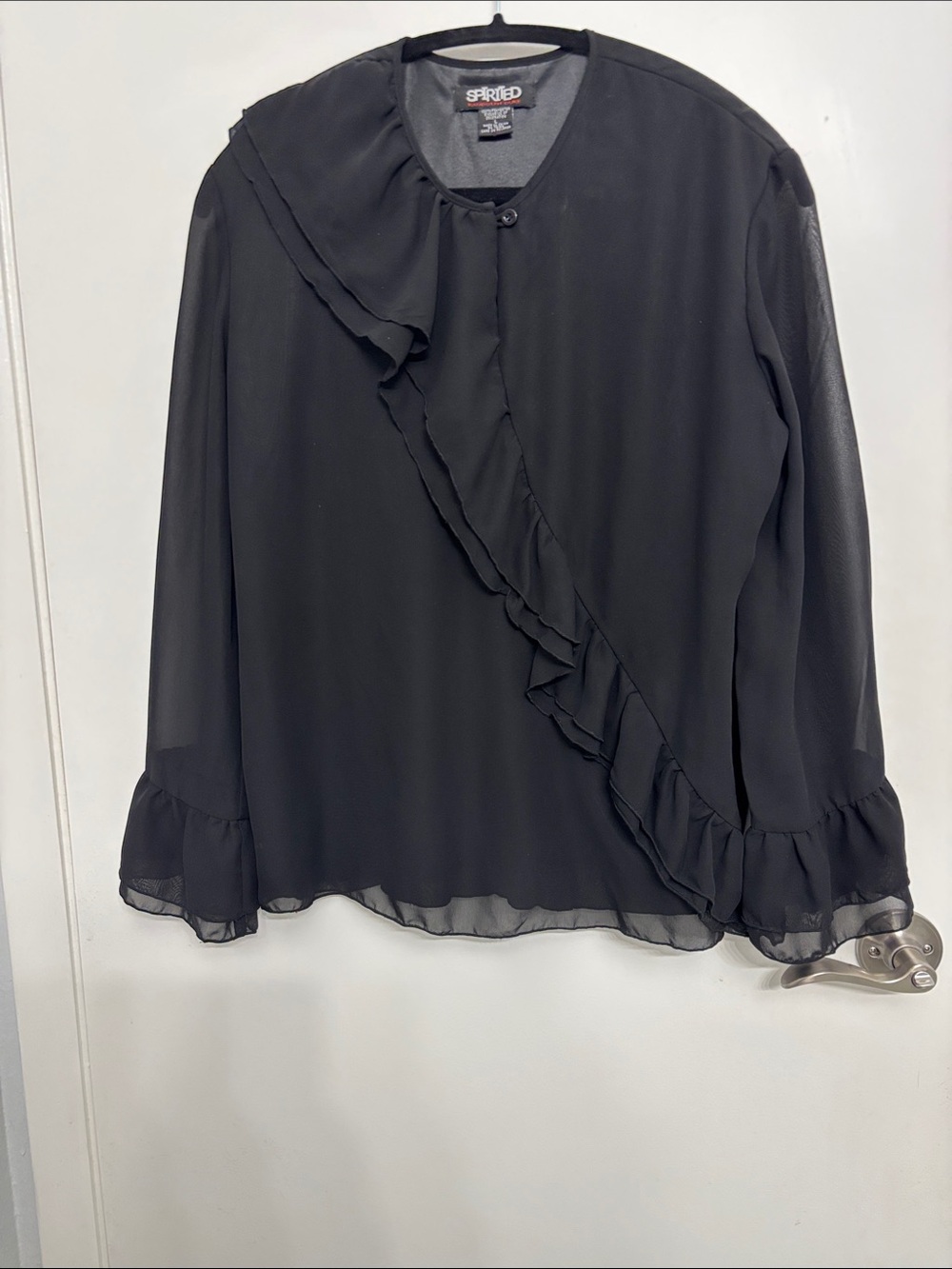 Randolph Duke Black Sheer Ruffle-Front Blouse